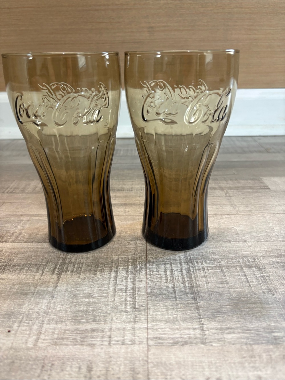 Set of 2 Coca-Cola Amber Smoke Glass Tumblers 6” Coke Coke Cola Drinking Glasses